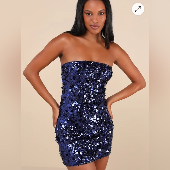 Lulus Dresses & Skirts - Lulus Glittery Persona Dark Blue Sequin Strapless Mini Dress - NWT